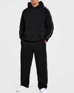 Jogger de pierna recta de gran tamaño negro de alta calidad, detalle de tuberías para hombres, peso pesado, secado rápido, gimnasio, Fitness y ropa de calle, Jogger para hombres - Product Image 3