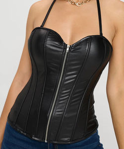 Corsés de cuero PU para mujer, corsé para mujer en piel sintética con cremallera, cierre frontal, corsé deshuesado, Top con encaje trasero ajustable - Product Image 4
