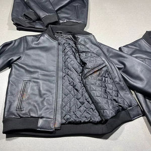 Vestes bomber à fermeture éclair de style streetwear, en cuir de vache véritable, cuir pleine fleur naturel, design simple, prix de gros personnalisés - Product Image 1