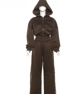 Ensemble 2 pièces hiver de qualité supérieure pour femme, coupe courte, zippé, décontracté, respirant, avec capuche, au-dessus du genou - Product Image 1
