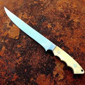 มีดแล่เนื้อเหล็กดามัสกัสทำมือ MORTAL SAGA สำหรับล่าสัตว์ ตกปลา และเอาตัวรอด ใบมีดคมและยืดหยุ่น ด้ามจับทำจากกระดูก - Product Image 5