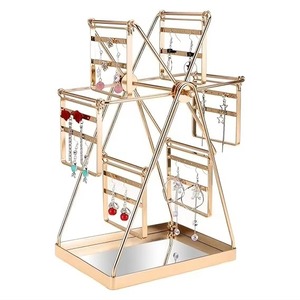 Exquisito soporte de joyería de oro para pendientes, collares, anillos, organizador de exhibición de lujo para tocador y uso en escaparate de la India - Product Image 4