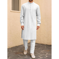 Erkek uzun kollu müslüman Thobe Robe düğme up Kaftan Thobe yan bölünmüş Kaftan Thobe ile cepler