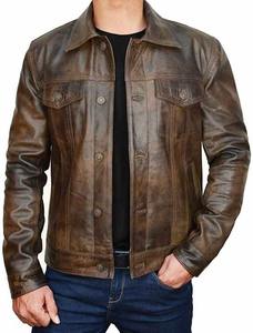 Veste en cuir véritable marron avec logo personnalisé pour homme, veste de motard vintage en cuir ciré décontractée pour l'hiver - Product Image 6