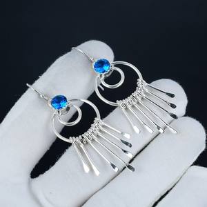 Boucles d'oreilles en argent sterling 925 avec topaze bleue de Londres, bijoux faits à la main, design unique, cadeau de fiançailles parfait pour les femmes - Product Image 4