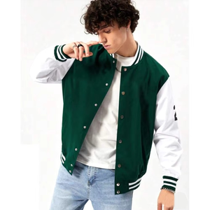 Hip Hop Streetwear Chaqueta de gran tamaño Varsity Logo personalizado en relieve Oso Parche Algodón Letterman Chaqueta de béisbol para los hombres - Product Image 1
