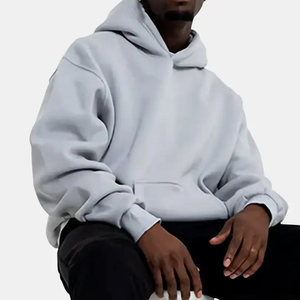 Sweat à capuche en molleton épais pour homme surdimensionné, tricoté 100% coton, pull vintage imprimé personnalisé, motif de lettres d'hiver, poche - Product Image 2