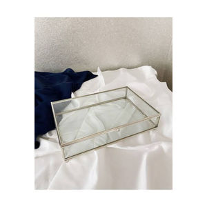 High Quality Rectangular <b>Clear</b> Glass Jewelry <b>Box</b> <b>With</b> Silver Metal Frame And Hinged <b>Lid</b> Modern Design Display Organizer On Sale - Product Image 1