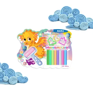 Educational Toys Modeling Clay Fairy Tales Set- Dragon 100 g. of 8 Modeling clay Pastel colors,Cute 3 Cutters Molds And Roller