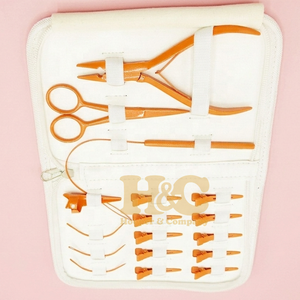 High Demand Hair Extension <b>Tools</b> <b>Kit</b> Orange Plier Scissors Needles Pouch <b>Mini</b> Hair <b>Tool</b> <b>Kit</b> Stainless Steel Tape Clip Loop logo - Product Image 5