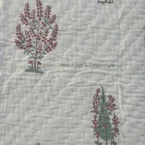 Couvre-lit double en coton 100% doux, imprimé rose et vert, fait main, style bohème Jaipuri Rajai, pour la maison et l'hôtel - Product Image 2