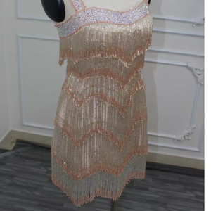 Robe fourreau sans manches au genou brodée de perles de paillettes col en cœur Poly maille tissu droite formelle fête Cocktail - Product Image 1