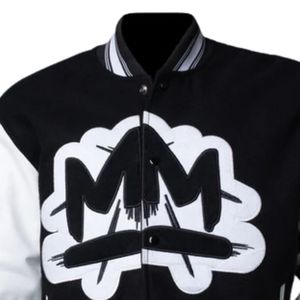 Chaqueta Universitaria Negra para Hombre con Mangas en Contraste, Parche de Chenilla en el Pecho, Cierre de Botones, Cuello Acanalado, Ropa Exterior Informal - Product Image 3