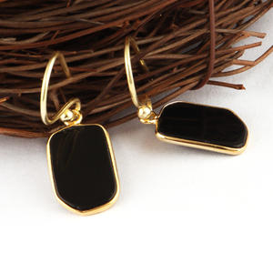 Pendientes de ónix negro con forma de lujo para mujer, aretes hechos a mano, conjunto de bisel chapado en oro de 24k, joyería fina elegante - Product Image 5