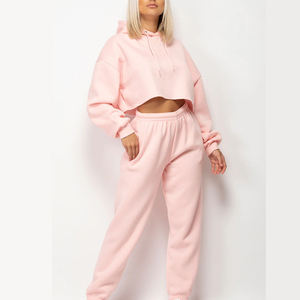 Venta en línea Conjunto de sudaderas con capucha recortadas de color sólido Hecho en material de alta calidad Conjunto de sudaderas con capucha recortadas para mujer - Product Image 1