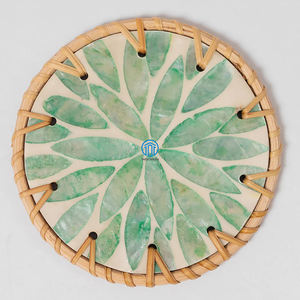 Posavasos de nácar vintage de buena calidad, juego de posavasos de ratán con incrustaciones de nácar de alta calidad hechos a mano - Product Image 2