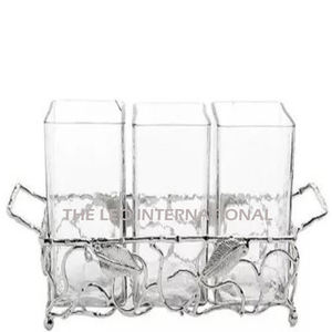 Nuevo Porta Cubiertos de Diseño New Leaf, de Metal, Acero Inoxidable, Acabado Plateado, Calidad Premium, con Tres Compartimentos - Product Image 1