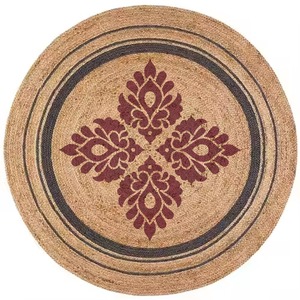 Eco-Friendly Natural Flower Designed Jute Round Rugs Handmade <strong>Printed</strong> Carpet for Bedroom &amp; Dining Durable, Affordable <strong>Floor</strong> <strong>Mat</strong>