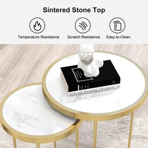 Table gigogne sans stockage Finition or antique Tables basses élégantes Ensemble de tables de présentation latérale en métal pour chambre et salon - Product Image 4