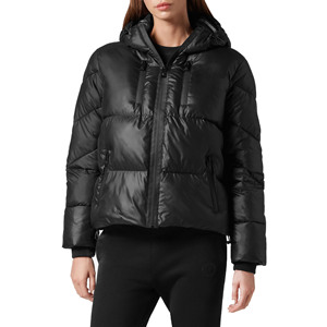 Dernière veste matelassée noire personnalisée pour femme avec capuche amovible, manches longues, fermeture éclair, pour l'hiver - Product Image 1