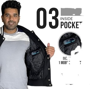 แจ็กเก็ตมีแขนหนังสีดำเสื้อกีฬาเบสบอลบอมเบอร์แจ็คเก็ตปักอักษรอักษร - Product Image 6