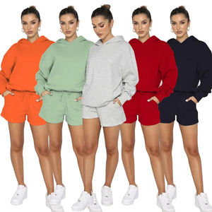 450g lourd chaud confortable pull à capuche sport décontracté 2 pièces ensemble short automne hiver dentelle 100% coton personnalisable usine - Product Image 6