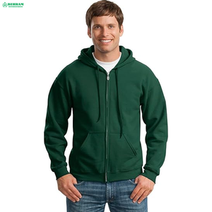 Vente en gros directe usine – Sweats à capuche classiques unis en molleton bouclette 100 % coton 500 g/m² à fermeture éclair, coupe régulière, séchage rapide - Product Image 5