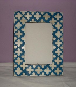 Elegante hecho a mano Naturals azul y blanco hueso incrustaciones marcos de fotos resina Vintage marco de fotos muebles para el hogar decoraciones de mesa - Product Image 2