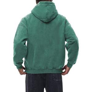 Sudadera con Capucha de Estilo Urbano, Lavado Ácido Vintage, Bolsillos Tipo Canguro, Cierre Completo, Holgada, de Algodón y Poliéster para Hombre - Product Image 3