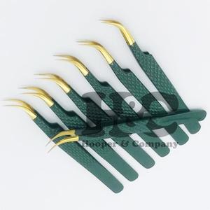 Pinzas J Forma curva Pinzas de aislamiento más vendidas Dard Extensión de pestañas de visón verde Pinzas sostenibles Logotipo probado - Product Image 6