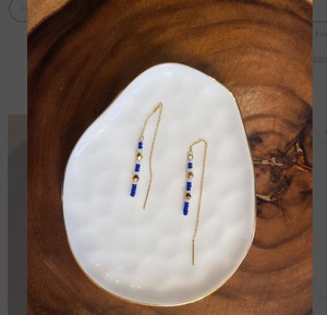 Luxury QualityBlue and Gold Seed Bead Ear <b>Threader</b> <b>Earrings</b> | Beaded Bar <b>Earrings</b> Beaded Tassel <b>Earrings</b> - Product Image 1