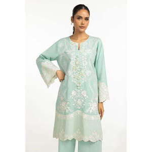 Camisa y Pantalón de Satén Verde Mar, Bordados, para Primavera/Verano - Product Image 2