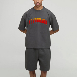 Nuevo Conjunto de camiseta y pantalones cortos de 2 uds de algodón 100% de calidad superior para hombre, conjunto de pantalones cortos de hip hop cómodos con logotipo impreso DTF personalizado - Product Image 4