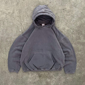 Vente en gros de sweats à capuche pour hommes en molleton, coupe classique, 370 grammes, couleur unie, effet délavé vintage, avec logo personnalisé - Product Image 3