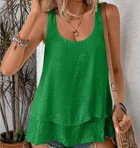 Blusa sólida con cuello redondo, elegante blusa fruncida de manga corta para primavera y verano, ropa de mujer - Product Image 5