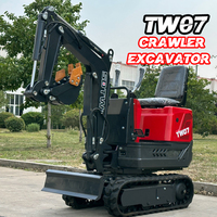 Mini-excavatrice sur chenilles TW07 avec bras pivotant et cabine, capacité 600kg-700kg, moteur Loncin, garantie 1 an, prix bas, petite excavatrice à godet