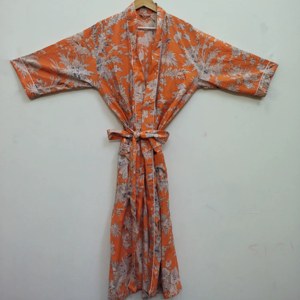 Robe Kimono en coton imprimé floral pour femme Peignoir léger doux et confortable ou couverture de plage et spa ou cadeau de vacances - Product Image 1