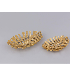 Metal Casting Leaf Shape Bowl Food Serving Tray & Bowl Tabletop Decorative Gold Antique Finished Bowl Leaf Shape - Product Image 3