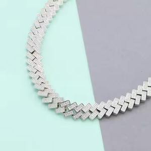 Luxurious 12mm Cuban Link <b>Chain</b> square Brilliant Cut Diamond <b>Fine</b> <b>Chains</b> Necklaces for Wedding and Party Wear - Product Image 2