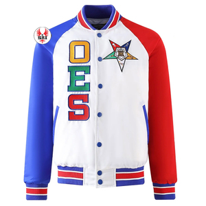 Chaqueta de Satén de Poliéster Bordada Personalizada con la Orden de la Estrella de Pascua |   Chaqueta Bomber Bordada Personalizada de la Fraternidad OES - Product Image 1