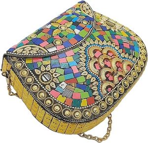 กระเป๋าเงิน Boho Mosaic ที่มีการฝังหินสดใสและคลัทช์ทำด้วยมือโมเสกที่ทำด้วยมือด้วยทองเหลืองการออกแบบที่ซับซ้อน - Product Image 2