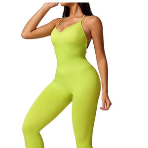 ชุดบอดี้สูทออกกำลังกายแบบมีแผ่นรองถอดได้ สายไขว้หลัง ปรับระดับได้ ช่วยยกกระชับสะโพก ไร้รอยต่อ ชุดโยคะแบบชิ้นเดียวสำหรับผู้หญิง - Product Image 1