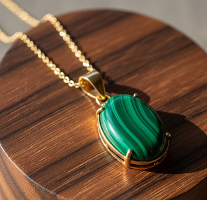 Personnalisable 925 Sterling Silver Dainty Chain 18K Gold Round Shape Pendant Bohemian Natural Malachite Healing Crystal Fashion - Product Image 2