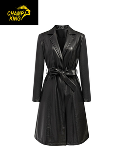 Manteaux longs en cuir pour femmes de haute qualité, hiver, cuir luxueux, boutons, fermeture éclair - Product Image 6