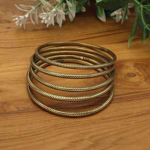 Antique Gold Oxidized Brass Bangle Set | Dotted Textured Traditional Indian Bangles | Bohemian Ethnic Women <b>Bracelet</b> Stack - Product Image 1