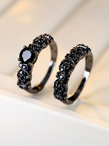 Resoul – bagues noires pour femmes, ensemble de bagues en zircon, ensembles de bijoux gothiques pour couple, bijoux d'halloween pour femmes - Product Image 5