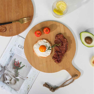 Planche à pizza en bois de bambou avec poignée, plateau à pizza pour restaurant, cuisine, pelle à pizza, planche à charcuterie, assiette à steak, plateau de service en bois - Product Image 1