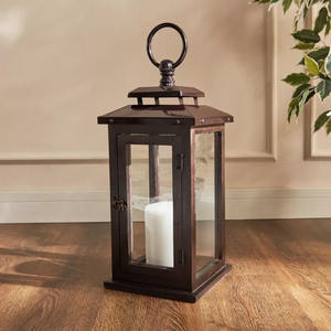 Linternas de vela de madera de acacia y hierro Color marrón para el hogar y la boda Linternas de vela colgantes y de mesa decorativas - Product Image 6