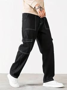 Pantalones vaqueros negros clásicos para hombre con detalle de bolsillo único lavable a máquina ropa de calle informal para todas las estaciones transpirable recto Hombre Jean - Product Image 4