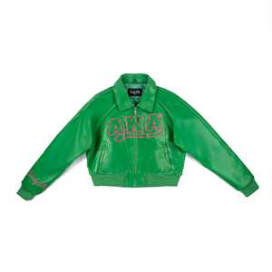 Veste universitaire en cuir PU brodée en chenille verte Alpha Kapa Alpha AKA, veste bomber personnalisée avec lettres grecques de sororité, fabricant - Product Image 3